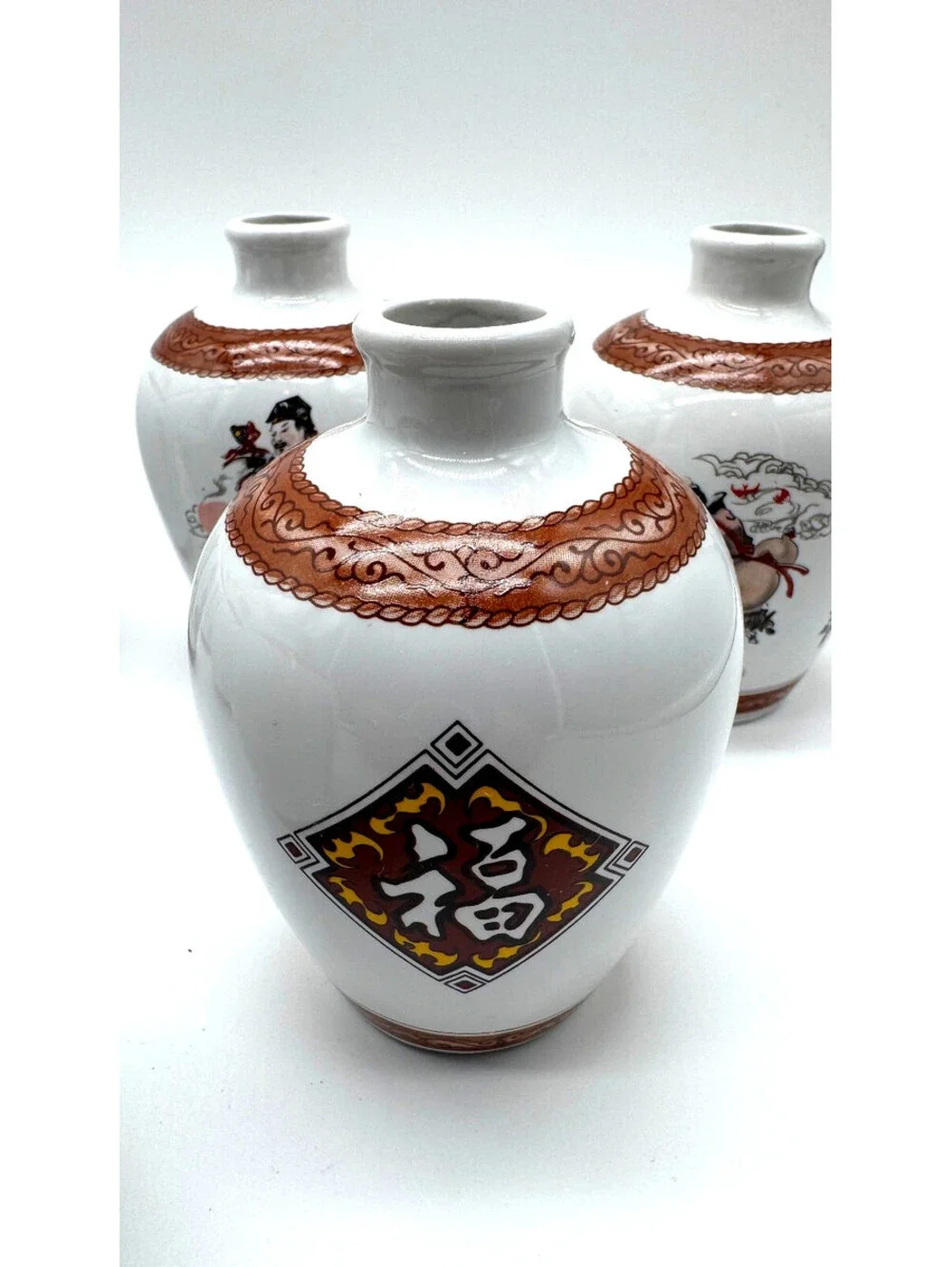 Vintage Taiwan Eight Immortals Porcelain Liquor Bottles Set 7/8 ROC - Beautiful